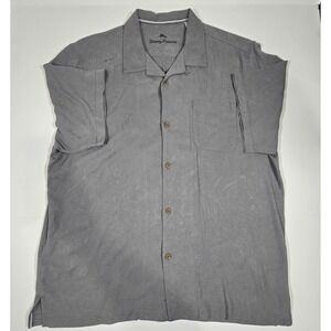 Tommy Bahama Camp Shirt Mens XL Gray St Lucia Fronds Silk Short Sleeve Button Up